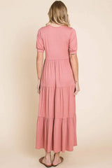 BOMBOM Short Sleeve Tiered Maxi Dress Casual Dresses - Tophatter Daily Deals