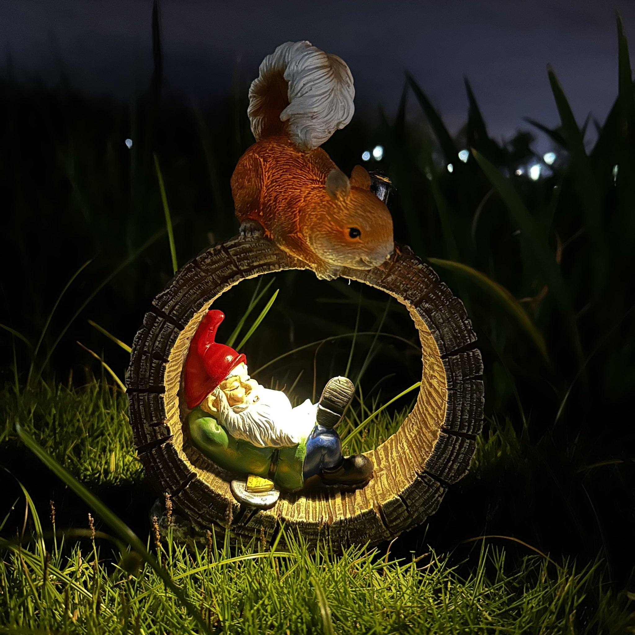 Solar Squirrel Elf Garden Statue Light with Wireless Charging Lawn Ornaments & Garden Sculptures - Tophatter Daily Deals