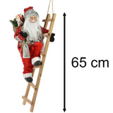 Santa on a Ladder Figurine | Traditional Climbing Father Christmas Decoration - 65cm Ornament - Tophatter Daily Deals