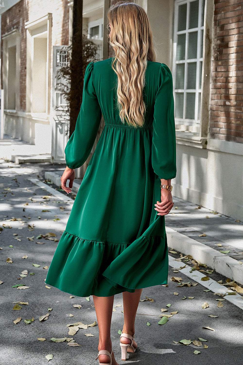 Smocked Surplice Long Sleeve Midi Dress Casual Dresses - Tophatter Daily Deals