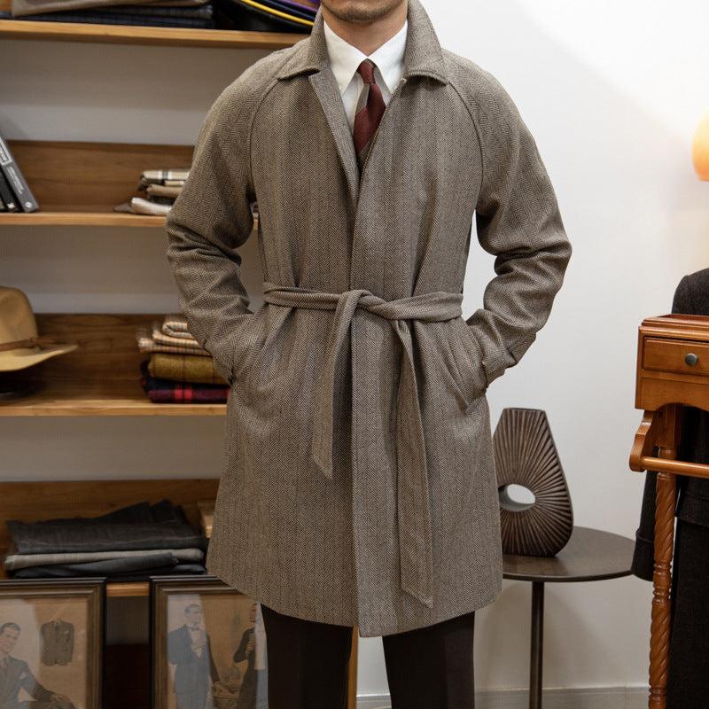 Warm Classic Men's Wool Overcoat - Knee Length, British Brown 3D Changing Face Moving Picture Frame - Tophatter Daily Deals