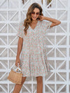 Ditsy Floral V-Neck Mini Dress Sky Blue Casual Dresses - Tophatter Daily Deals