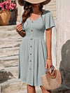 Decorative Button Scoop Neck Short Sleeve Dress Casual Dresses - Tophatter Daily Deals