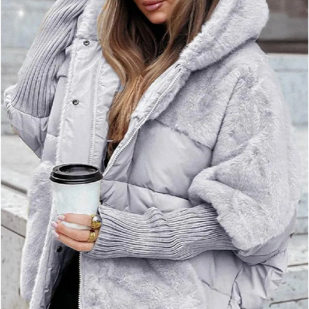 Insulating Womens Hooded Coat - Oversized Faux Fur Winter Gray 3D Changing Face Moving Picture Frame - Tophatter Daily Deals