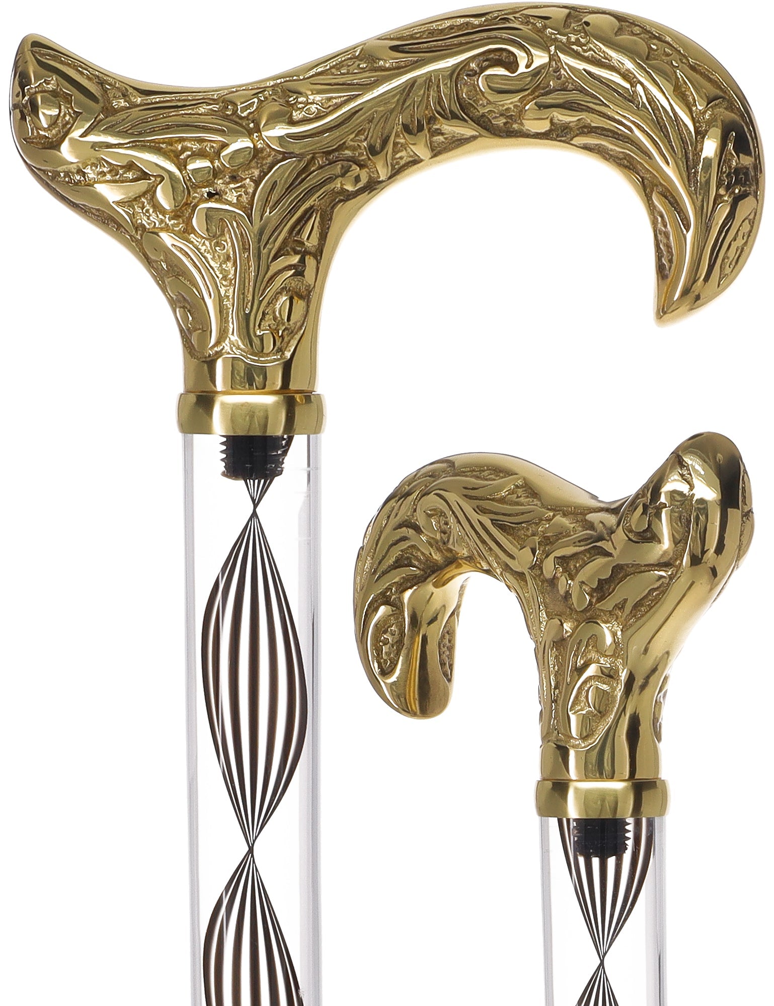 Crystal Elegance Brass Derby Cane with Invisible Acrylic Shaft Options Clear Lucite Walking Canes - Tophatter Daily Deals