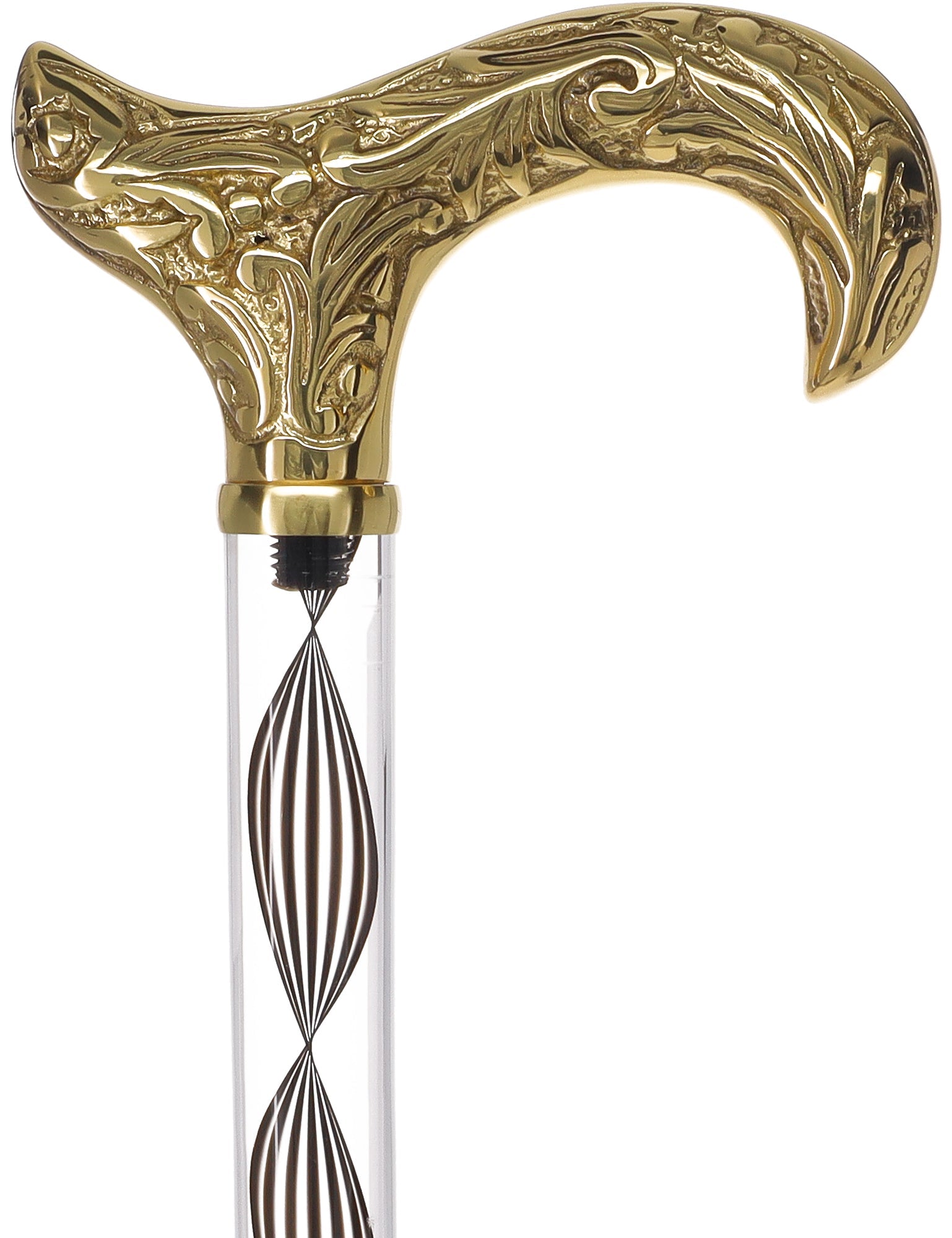 Crystal Elegance Brass Derby Cane with Invisible Acrylic Shaft Options Obsidian Helix Clear Lucite Walking Canes - Tophatter Daily Deals