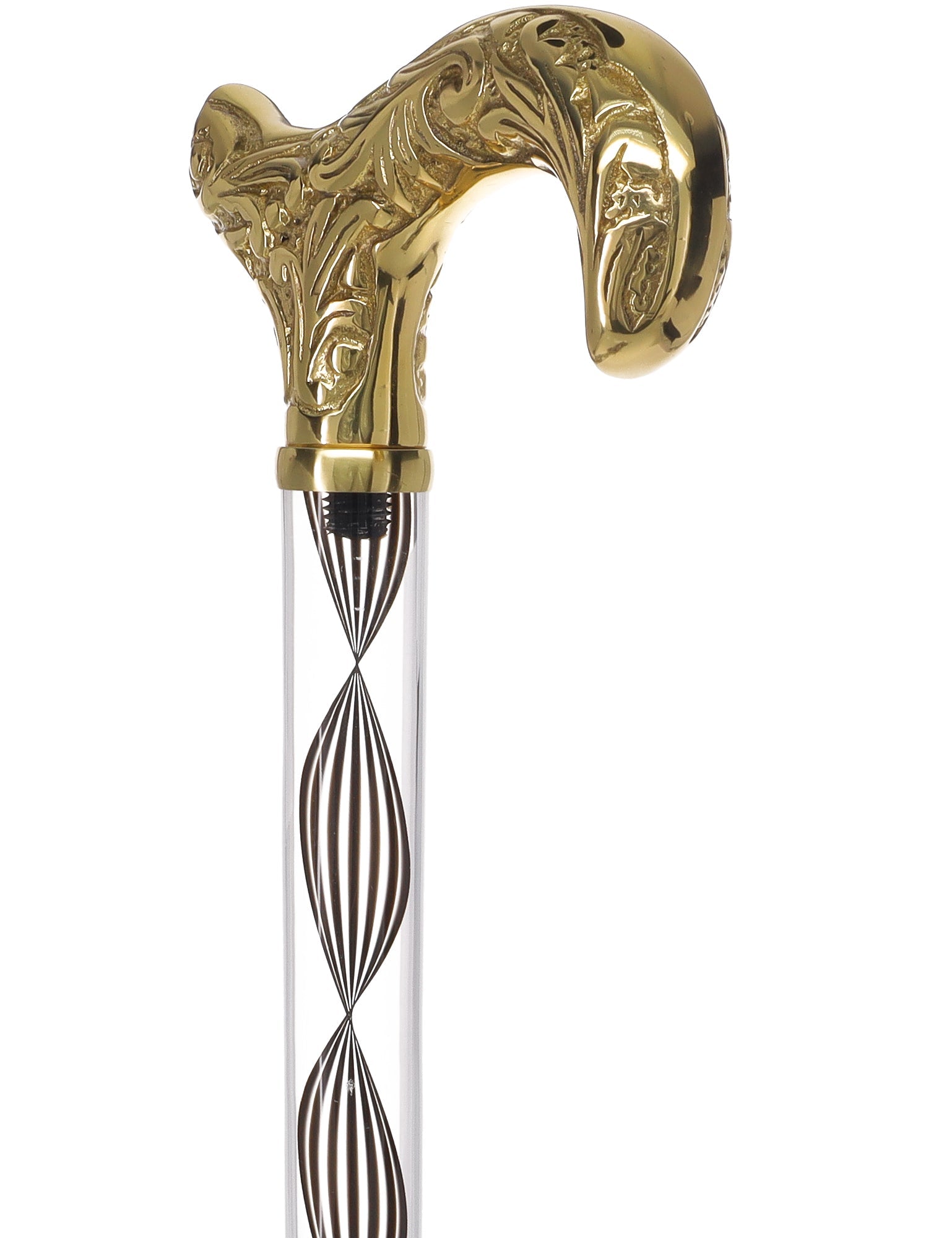 Crystal Elegance Brass Derby Cane with Invisible Acrylic Shaft Options Clear Lucite Walking Canes - Tophatter Daily Deals