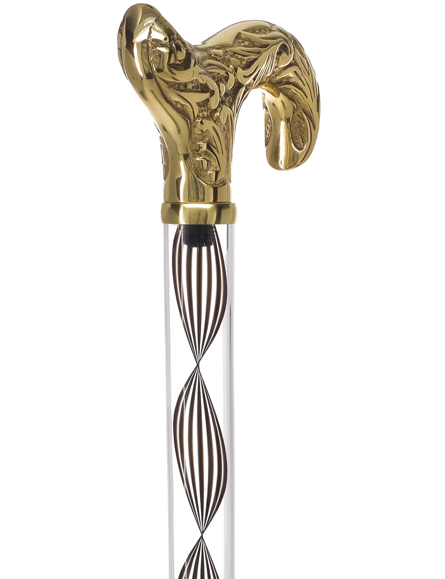 Crystal Elegance Brass Derby Cane with Invisible Acrylic Shaft Options Clear Lucite Walking Canes - Tophatter Daily Deals