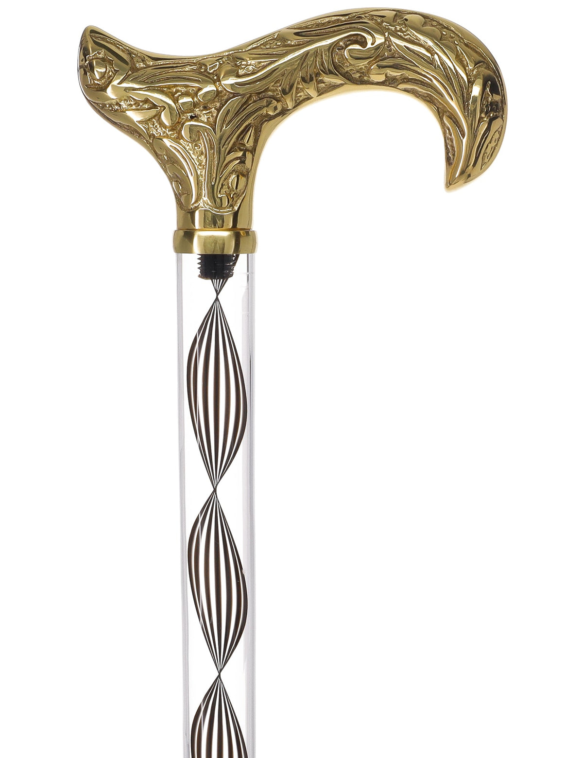 Crystal Elegance Brass Derby Cane with Invisible Acrylic Shaft Options Clear Lucite Walking Canes - Tophatter Daily Deals