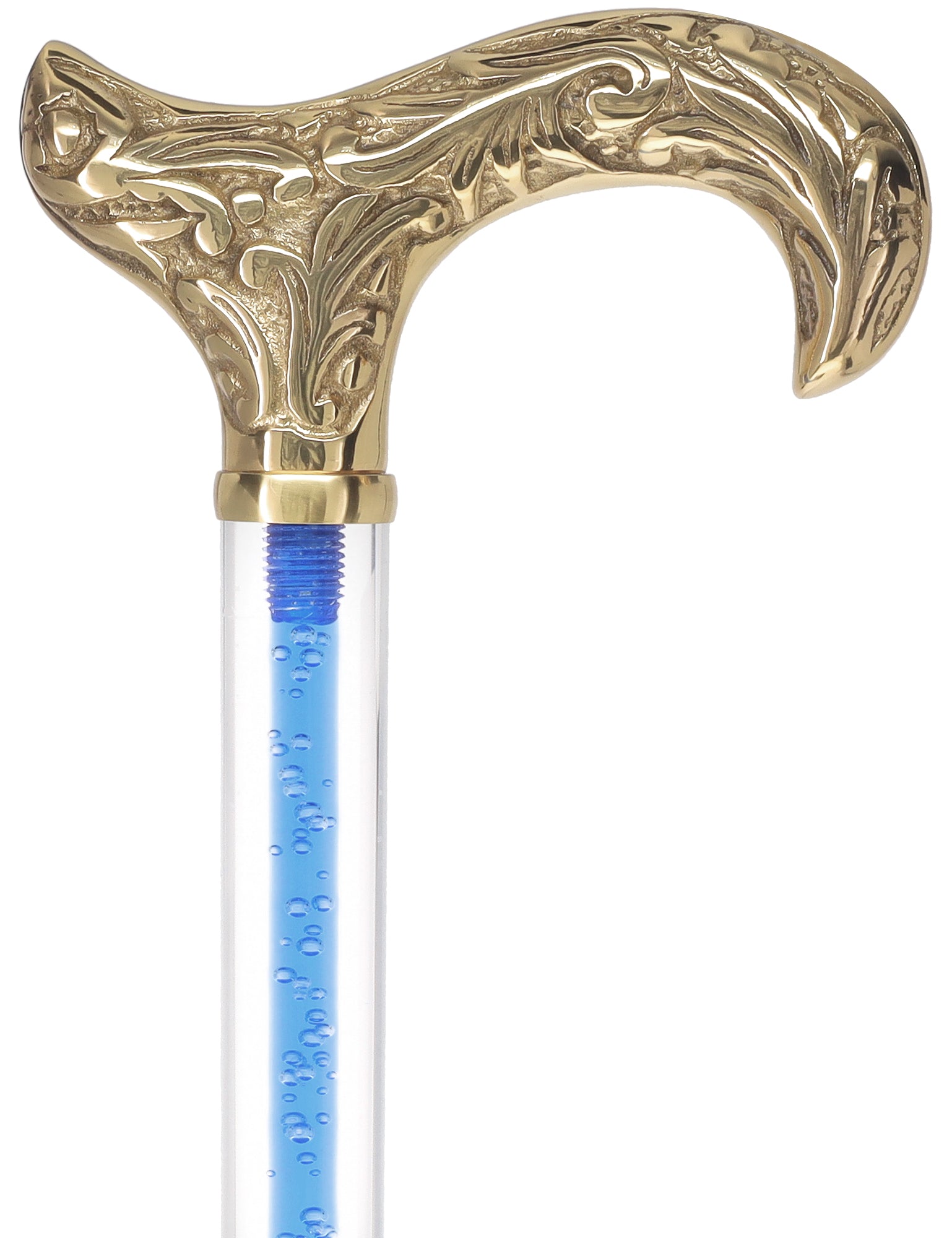 Color Crystal Elegance Brass Derby Cane with Invisible Acrylic Shaft Options Clear Lucite Walking Canes - Tophatter Daily Deals