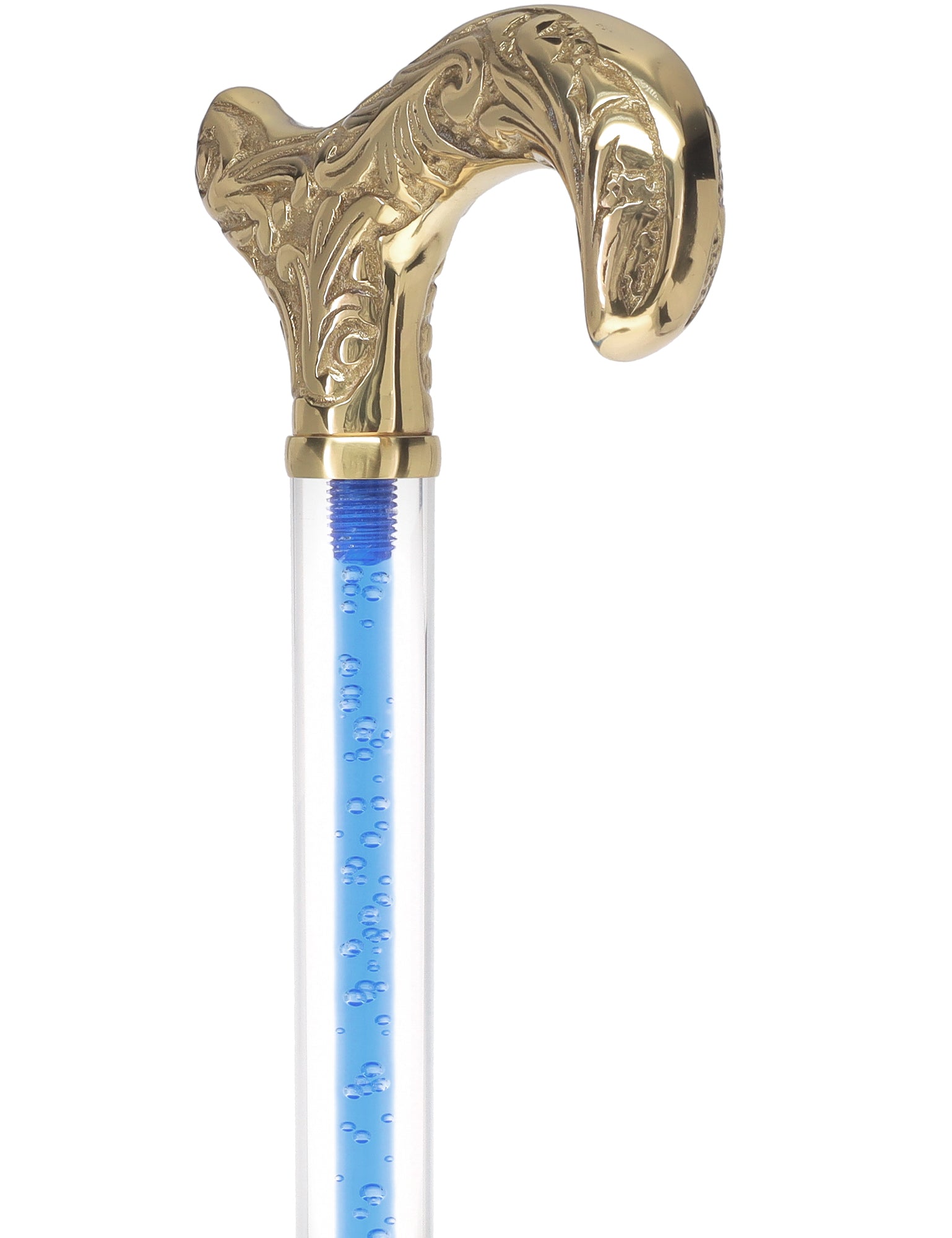Color Crystal Elegance Brass Derby Cane with Invisible Acrylic Shaft Options Clear Lucite Walking Canes - Tophatter Daily Deals