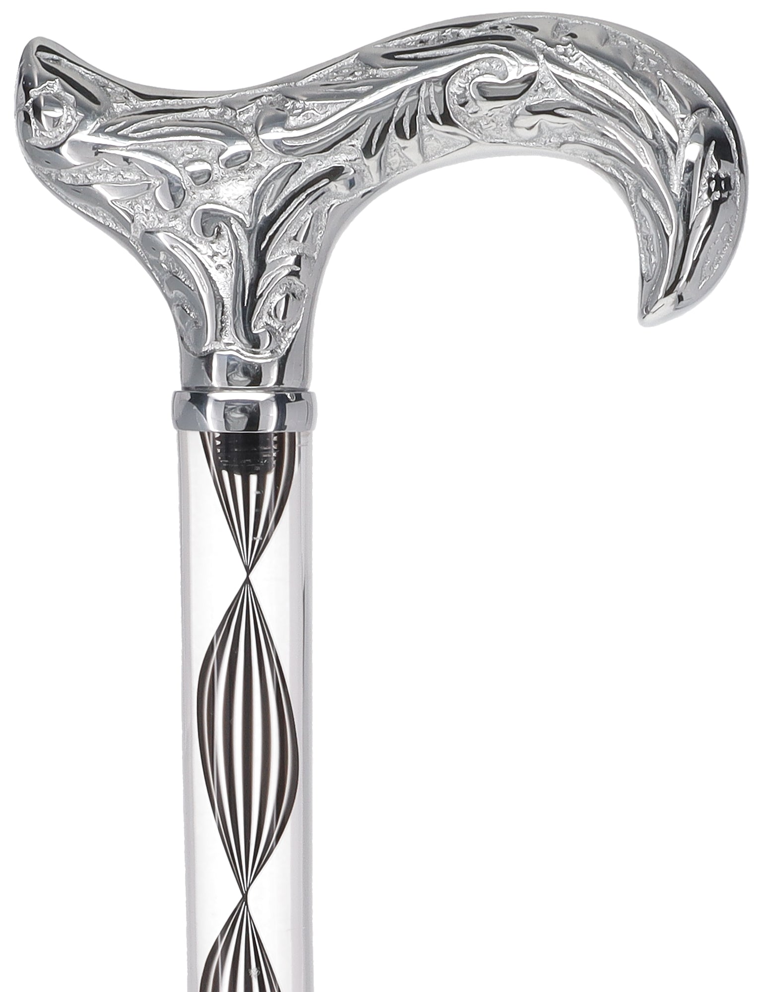 Crystal Elegance Chrome Derby Cane with Invisible Acrylic Shaft Options Obsidian Helix Clear Lucite Walking Canes - Tophatter Daily Deals