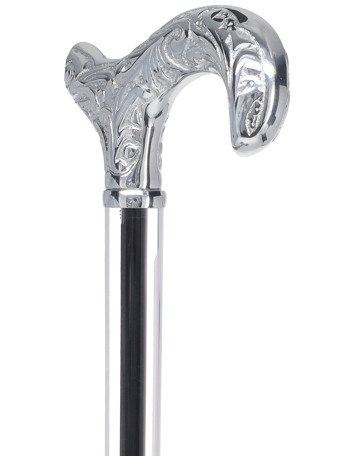 Flame Crystal Elegance Chrome Derby Cane with Invisible Acrylic Shaft Options Clear Lucite Walking Canes - Tophatter Daily Deals