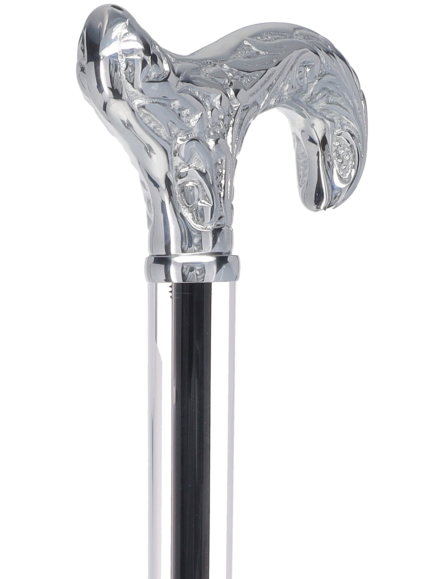Flame Crystal Elegance Chrome Derby Cane with Invisible Acrylic Shaft Options Clear Lucite Walking Canes - Tophatter Daily Deals