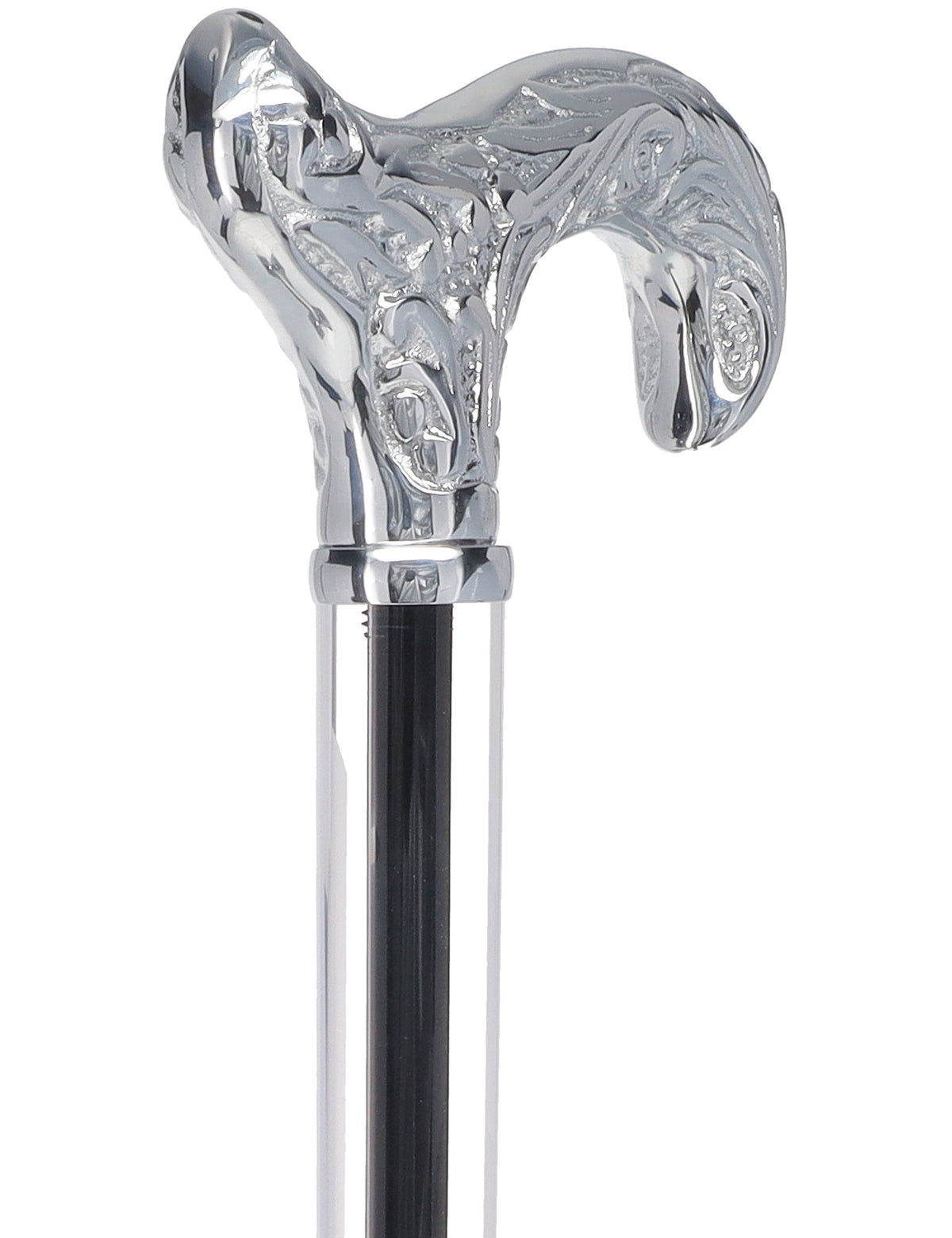 Flame Crystal Elegance Chrome Derby Cane with Invisible Acrylic Shaft Options Clear Lucite Walking Canes - Tophatter Daily Deals
