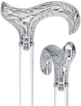 Flame Crystal Elegance Chrome Derby Cane with Invisible Acrylic Shaft Options Clear Lucite Walking Canes - Tophatter Daily Deals
