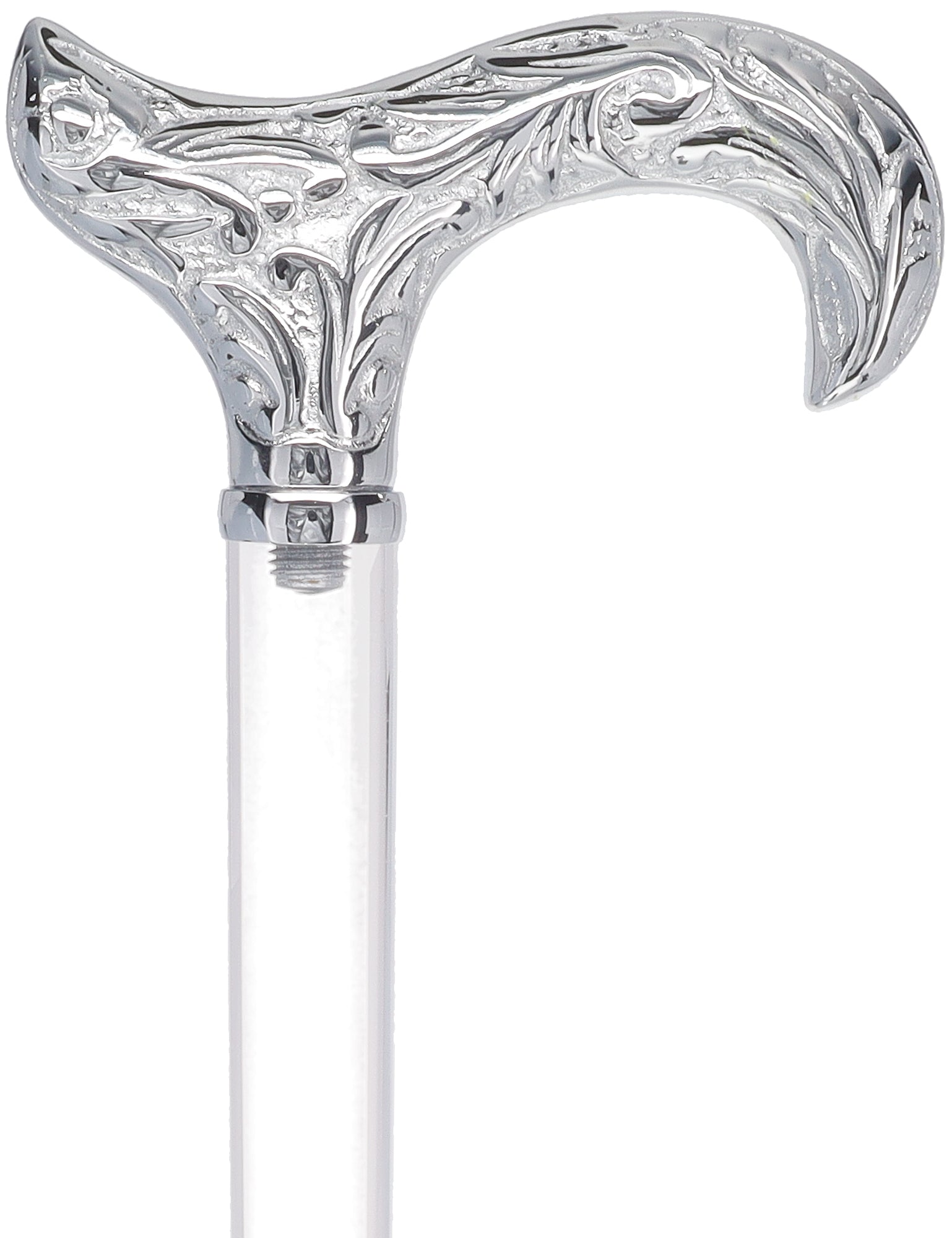 Flame Crystal Elegance Chrome Derby Cane with Invisible Acrylic Shaft Options Clear Lucite Walking Canes - Tophatter Daily Deals