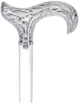 Flame Crystal Elegance Chrome Derby Cane with Invisible Acrylic Shaft Options Clear Lucite Walking Canes - Tophatter Daily Deals