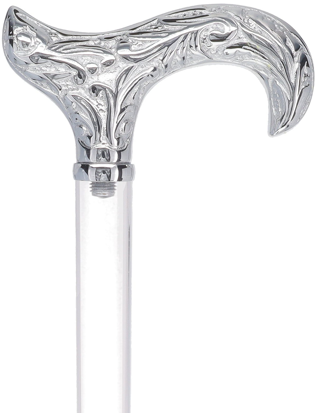 Flame Crystal Elegance Chrome Derby Cane with Invisible Acrylic Shaft Options Clear Lucite Walking Canes - Tophatter Daily Deals