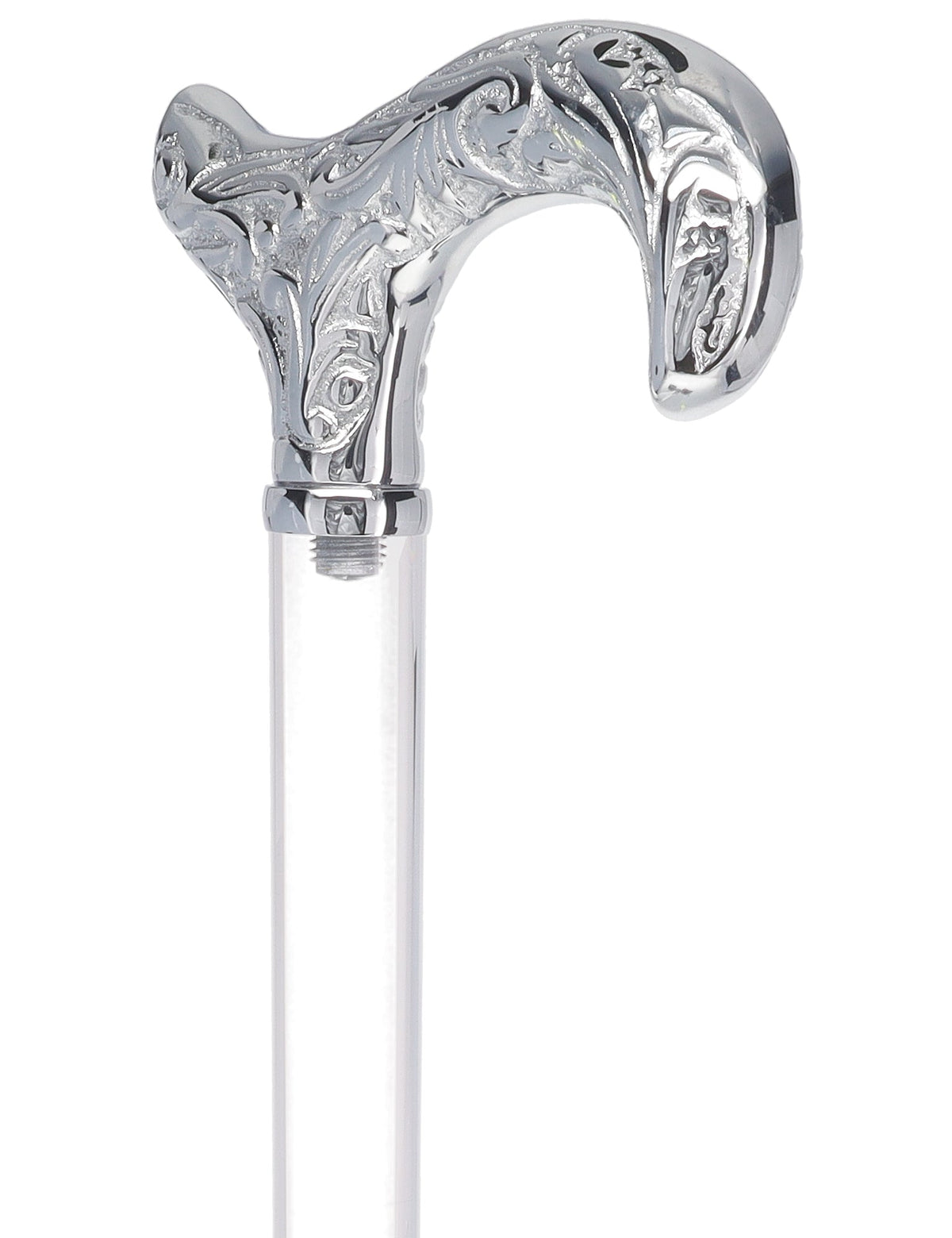 Flame Crystal Elegance Chrome Derby Cane with Invisible Acrylic Shaft Options Clear Lucite Walking Canes - Tophatter Daily Deals