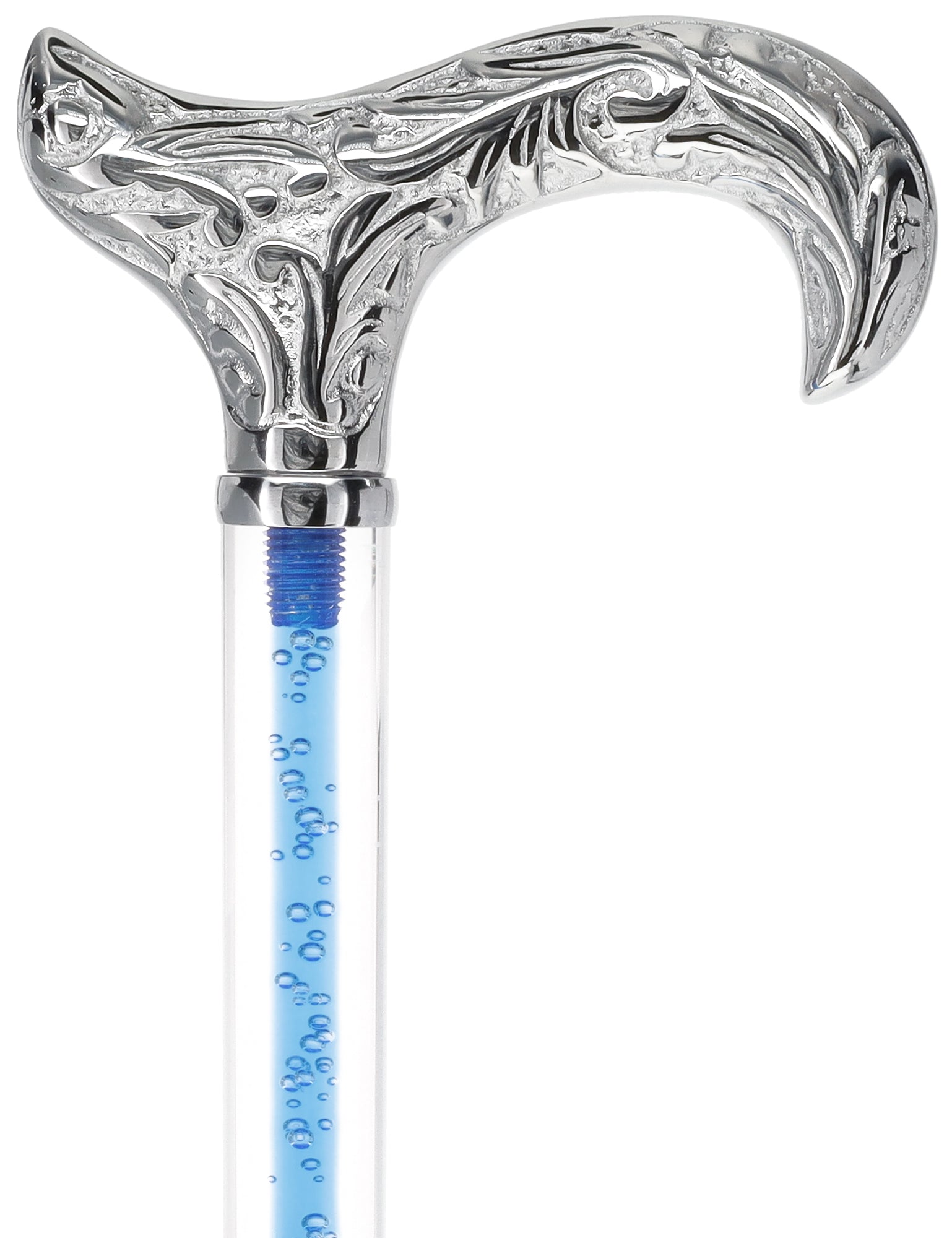 Color Crystal Elegance Chrome Derby Cane with Invisible Acrylic Shaft Options Ocean Blue Bubbles Clear Lucite Walking Canes - Tophatter Daily Deals