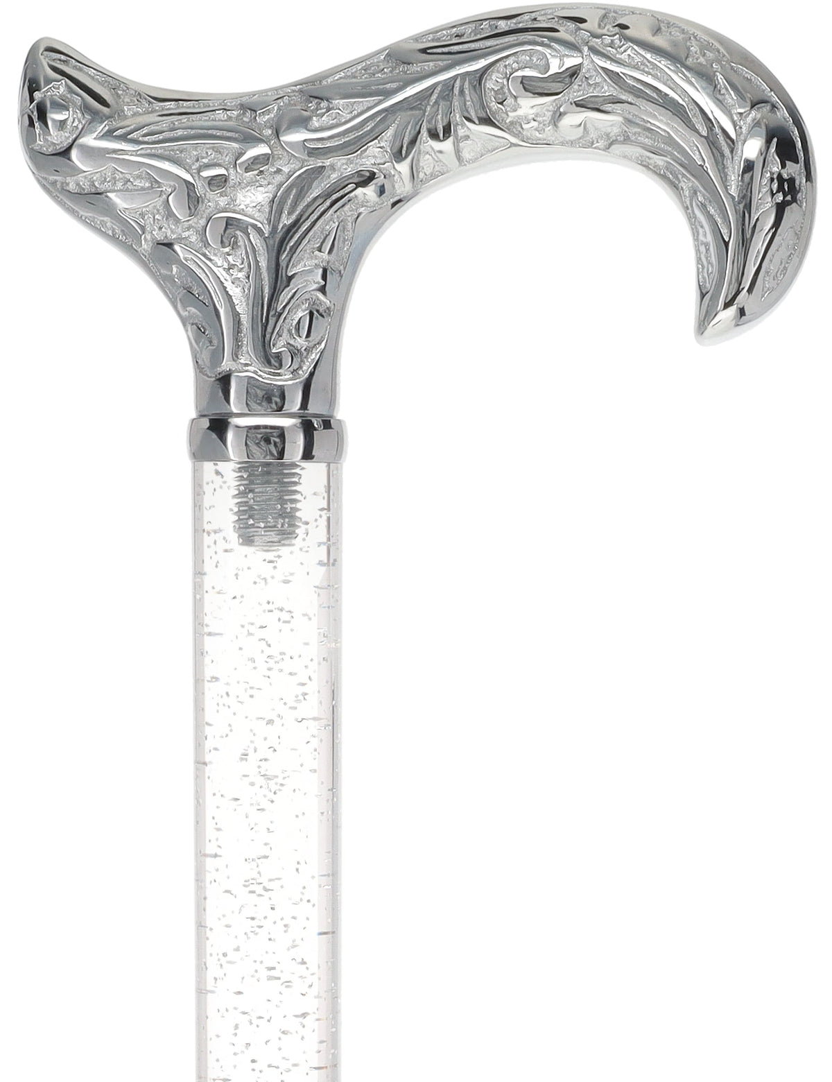 Crystal Elegance Chrome Derby Cane with Invisible Acrylic Shaft Options Silver Shimmer Sparkles Clear Lucite Walking Canes - Tophatter Daily Deals