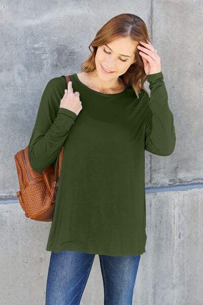 Basic Bae Full Size Round Neck Dropped Shoulder T-Shirt Army Green Women's T-Shirts - Tophatter Daily Deals