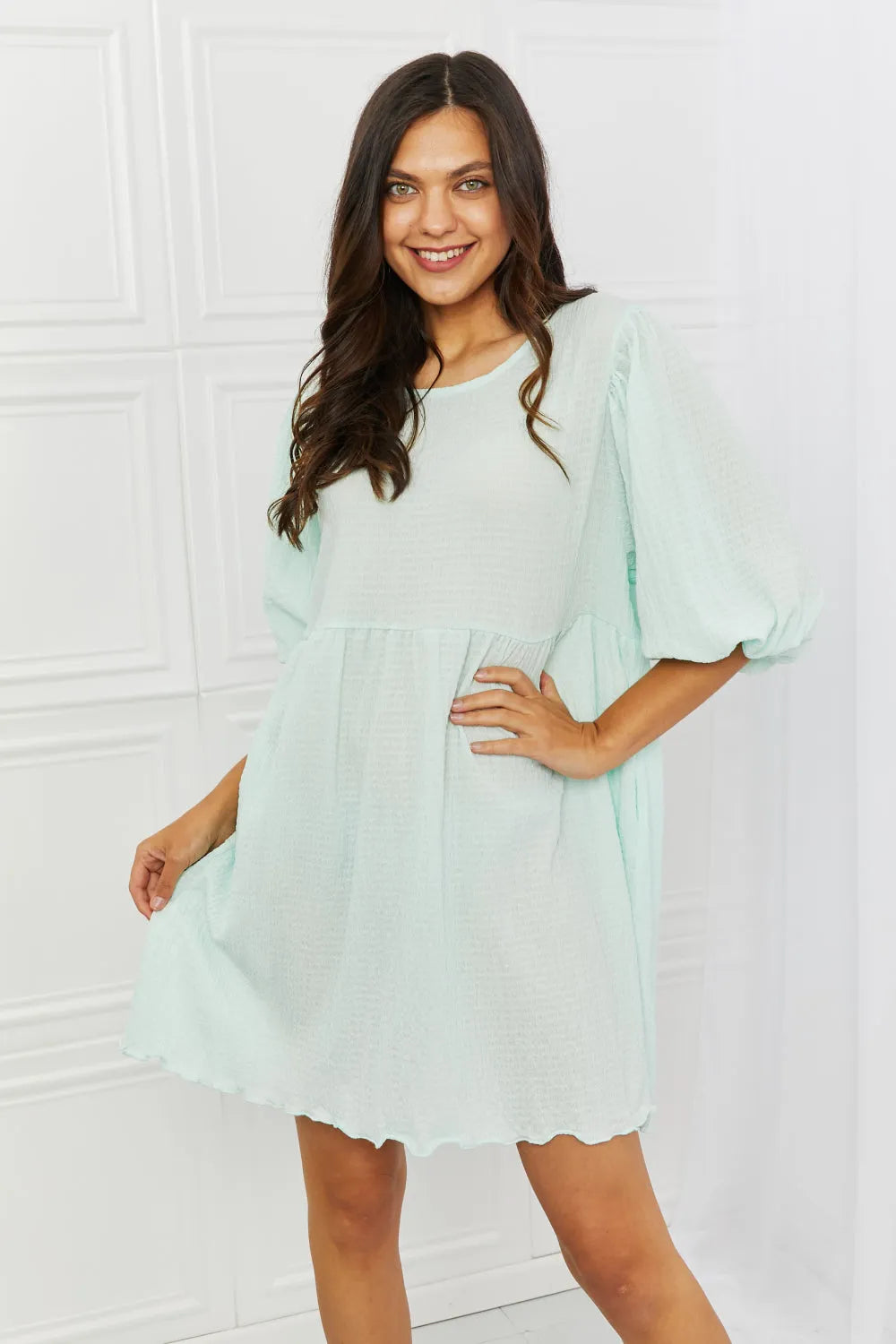 Culture Code She's The One Full Size Puff Sleeve Mini Dress New Sky Blue Casual Dresses - Tophatter Daily Deals