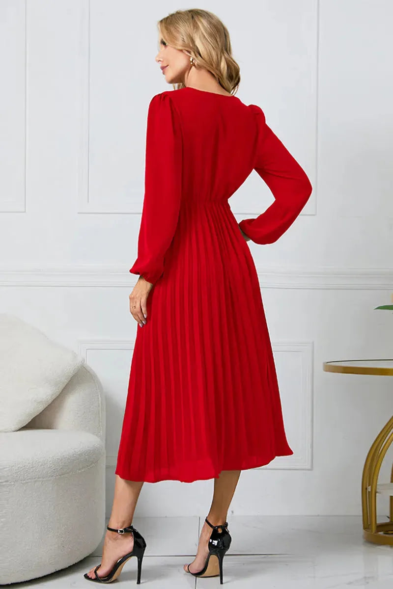V-Neck Long Sleeve Tie Waist Midi Dress Casual Dresses - Tophatter Daily Deals