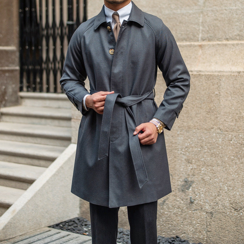Warm Men’s Trench Coat - Single-Breasted Wool, Mid Thigh Dark Grey 3D Changing Face Moving Picture Frame - Tophatter Daily Deals