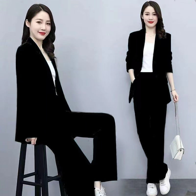 Business Suit Wide Leg Pants Two-piece Suit For Women Black 2PCs Set S 0 - Tophatter Daily Deals