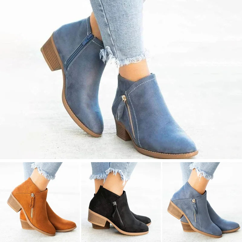 Supportive Women’s Ankle Boots - Side Zip, Suede, Casual - Tophatter Daily Deals
