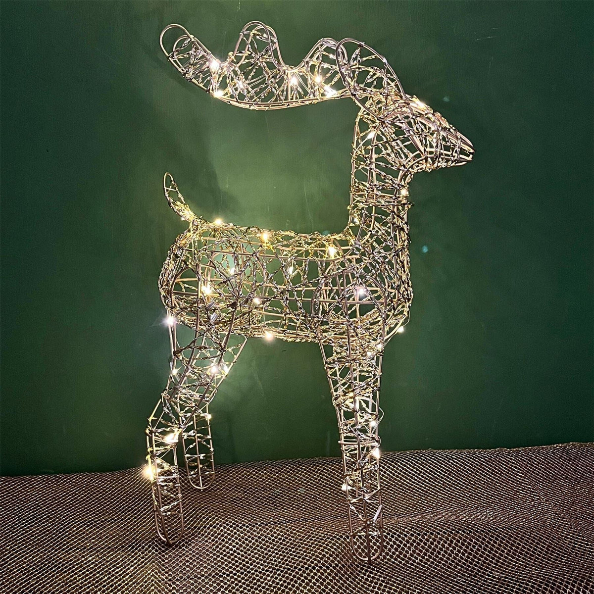 Gold LED Reindeer | Light-up Christmas Ornament in Gold Metal Wire - 40cm LED Light - Tophatter Daily Deals