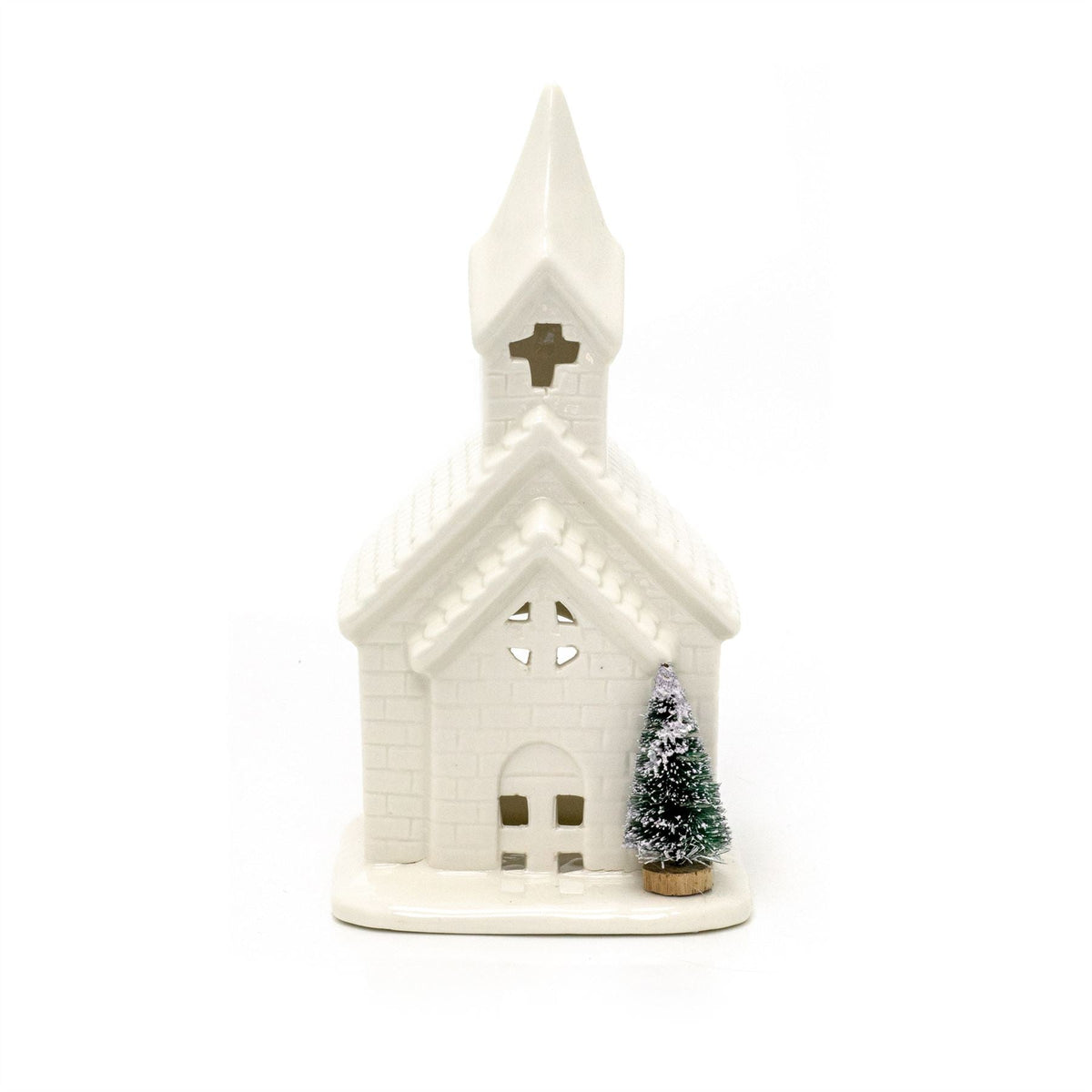 Christmas Church Tealight Candle Holder | White Ceramic Chapel Ornament - 22cm Candle Holder - Tophatter Daily Deals