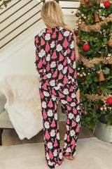 Black Christmas Santa Printed Two Piece Pajamas Set Loungewear & Sleepwear/Sleepwear - Tophatter Daily Deals