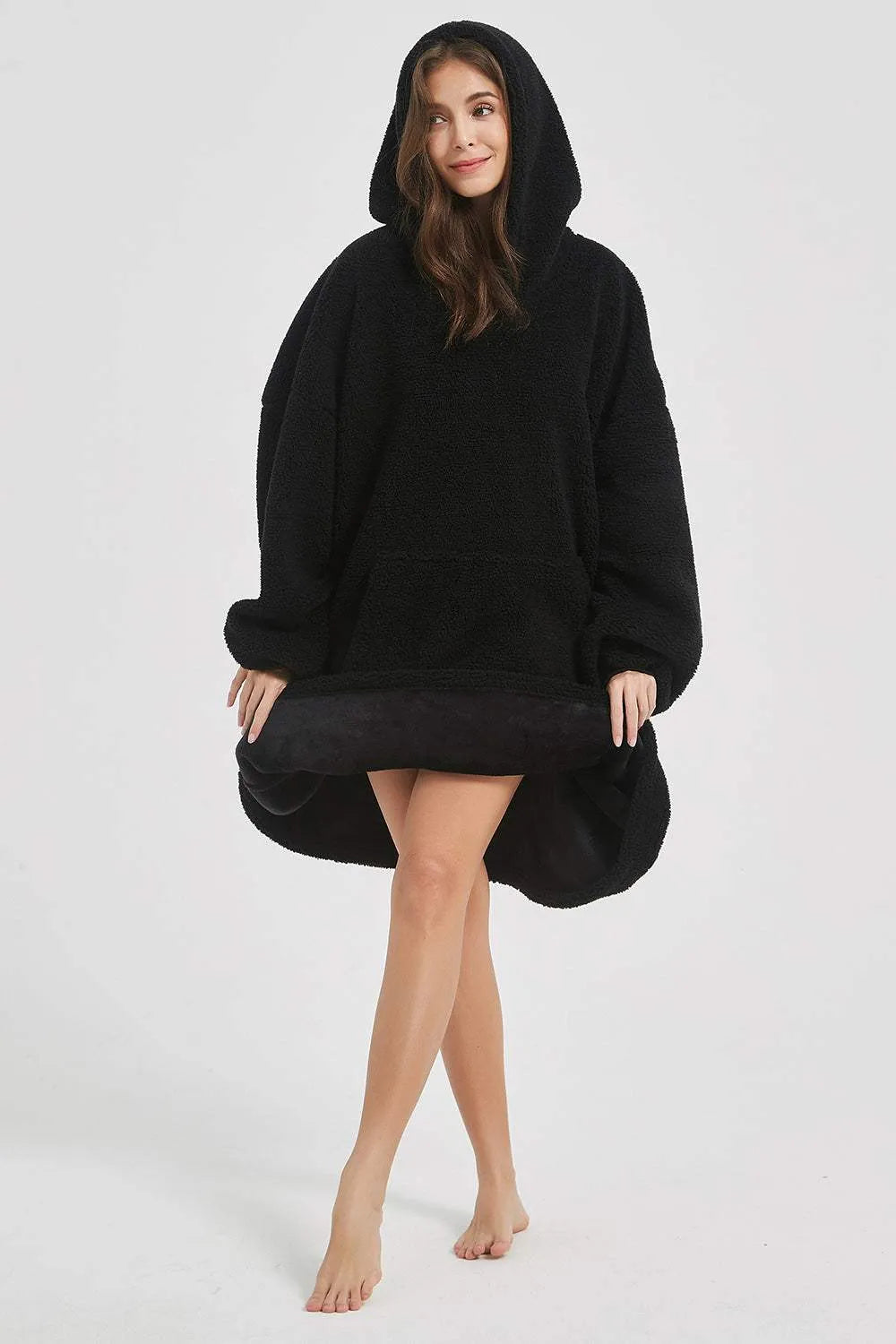 Lantern Sleeve Oversized Hooded Fuzzy Lounge Dress Sleep Dresses - Tophatter Daily Deals