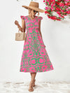 Printed V-Neck Cap Sleeve Dress Green Casual Dresses - Tophatter Daily Deals