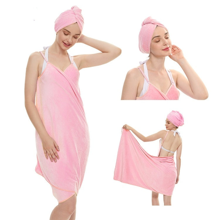 Bath Towel Sling Bath Skirt Coral Fleece Suit 0 - Tophatter Daily Deals
