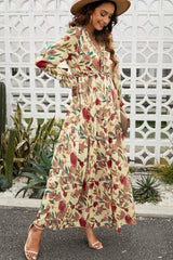 Floral Frill Trim Flounce Sleeve Plunge Maxi Dress Casual Dresses - Tophatter Daily Deals