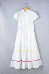 Contrast Trim Button Up Short Sleeve Dress Casual Dresses - Tophatter Daily Deals