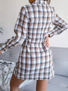 Tied Plaid Long Sleeve Mini Shirt Dress Casual Dresses - Tophatter Daily Deals