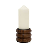 Walnut Pillar Candle Holder | Wooden Candlestick for Pillar Candles - 8cm Candle Holder - Tophatter Daily Deals