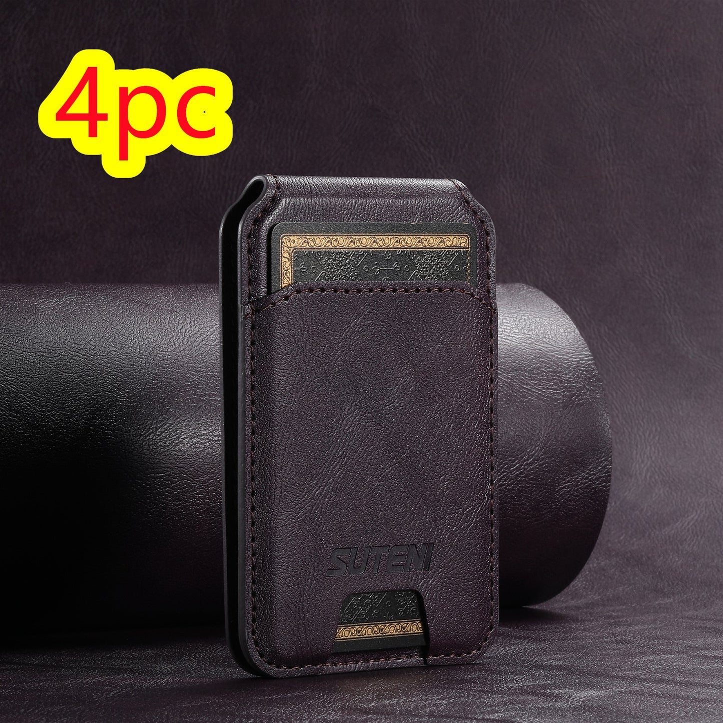 Android Universal Phone Magnetic Card Holder MagSafe Magnetic Ring PU Leather Purple 4pc 0 - Tophatter Daily Deals