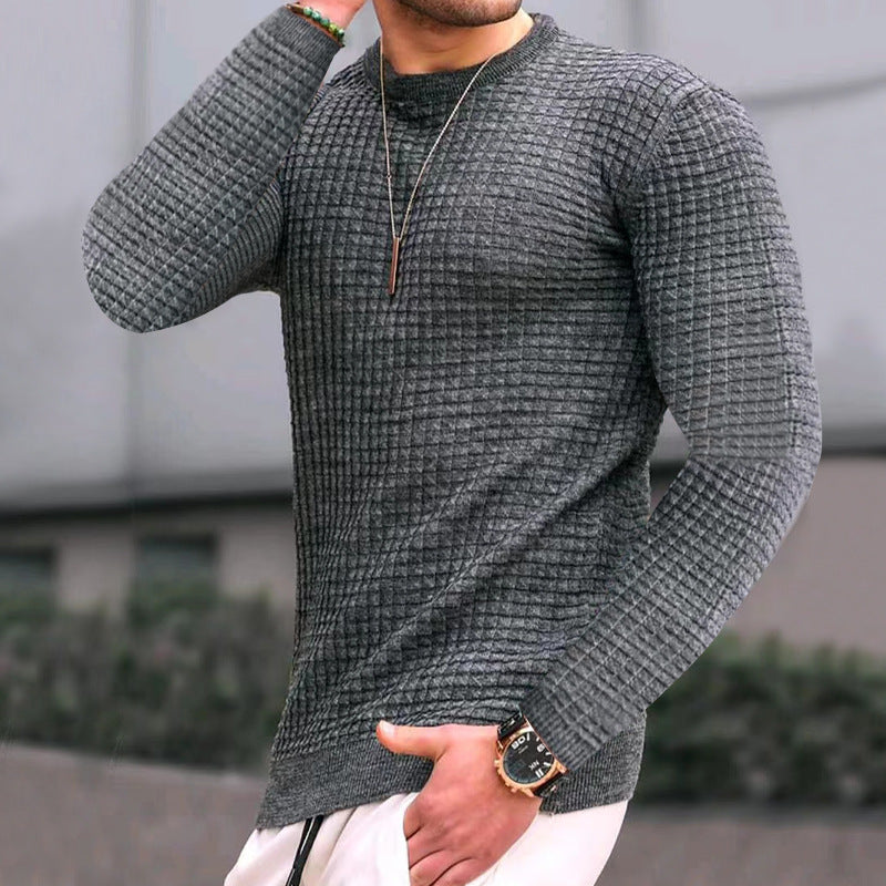 Lightweight Men’s Crew Pullover - Waffle Knit Cotton Dark grey 3D Changing Face Moving Picture Frame - Tophatter Daily Deals