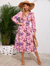 Printed Surplice Long Sleeve Midi Dress Dusty Pink Casual Dresses - Tophatter Daily Deals