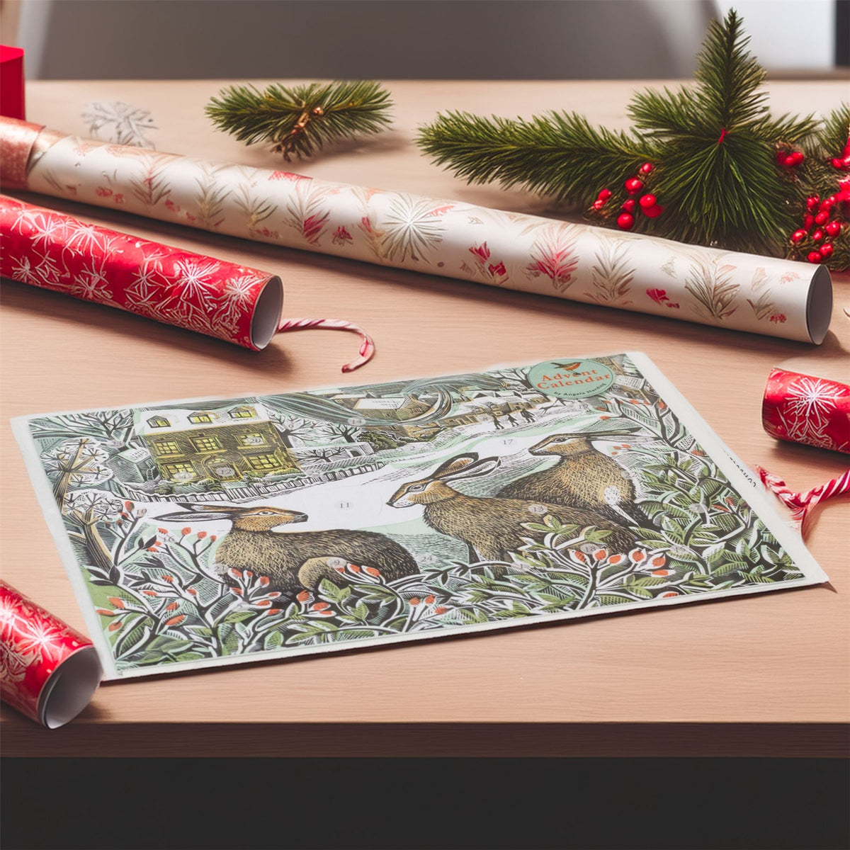 We Three Hares Advent Calendar Greetings Card | Christmas Advent Card & Envelope Advent Calendar - Tophatter Daily Deals