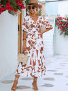 Printed Surplice Balloon Sleeve Dress Casual Dresses - Tophatter Daily Deals