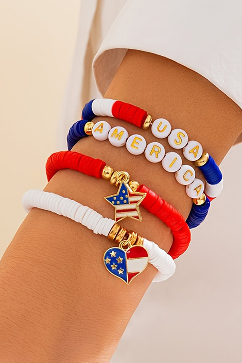 Dark Blue 4pcs USA Flag Star Heart Decor Bracelet Sets Bracelets - Tophatter Daily Deals