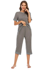 Round Neck Short Sleeve Top and Capris Pants Lounge Set Loungewear Sets - Tophatter Daily Deals