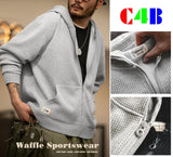 Vintage Gray Waffle Hoodies for Men Hooded Sweatshirts Men Jackets - Tophatter Daily Deals